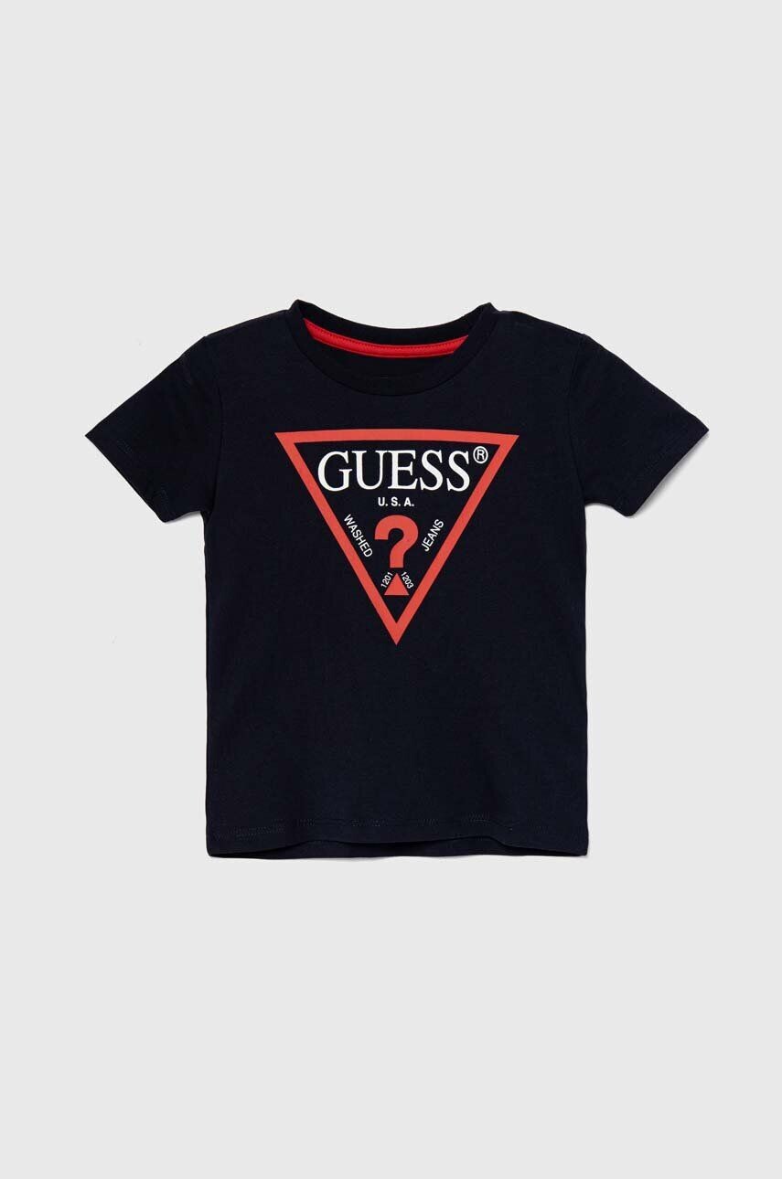 

Детская хлопковая футболка Guess, темно-синий