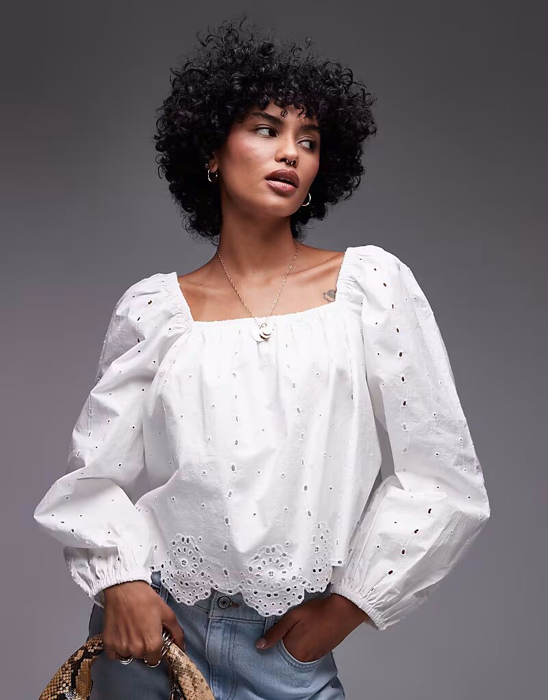 

Топ Topshop с длинными рукавами цвета слоновой кости