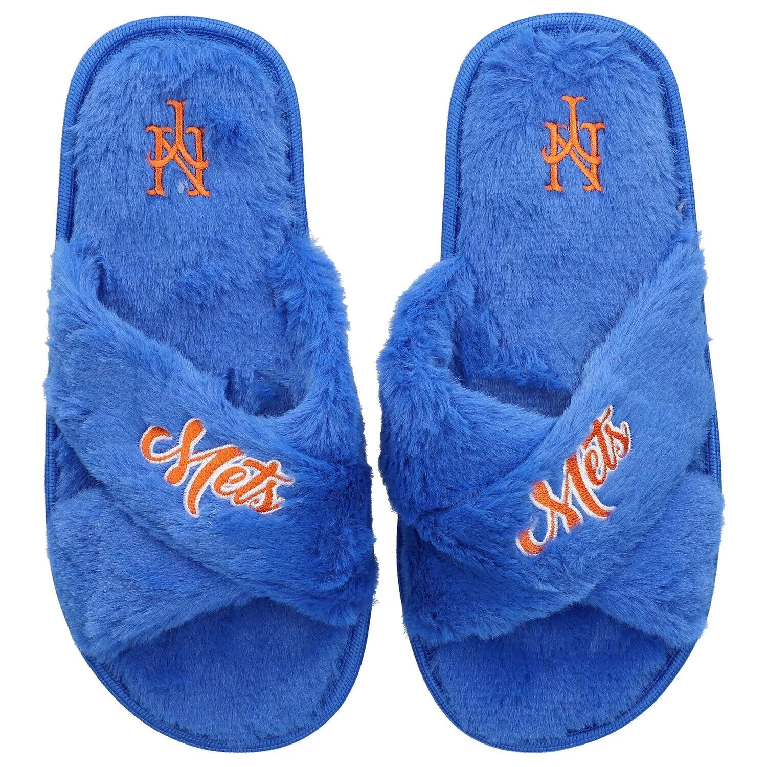 

Женские шлепанцы с перекрестными шлепанцами FOCO New York Mets Script