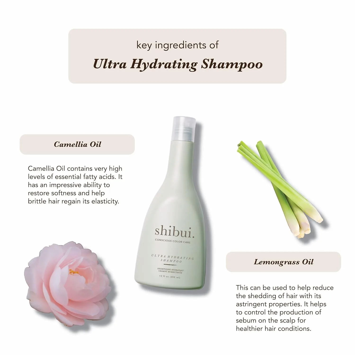Ультраувлажняющий шампунь SHIBUI Conscious Color Care с маслами камелии и лемонграсса - без силикона, для здоровых и чистых волос средней и крупной толщины. Жидкая унция. 1000 мл (.), Infused with Camellia and Lemongrass Oils for vibrant — фото 3