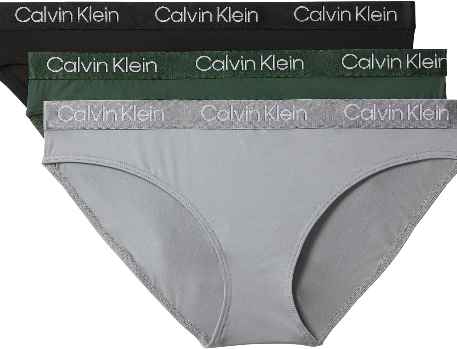 

Трусики-бикини Calvin Klein женские с мотивами, микро-стрейч, упаковка, Black/Kelly Green/Wolf Grey