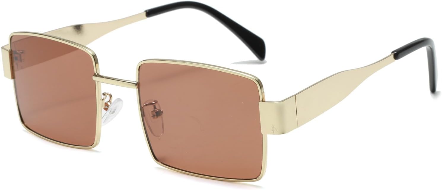 

Солнцезащитные очки Long Keeper Retro прямоугольной формы для женщин и мужчин, металлическая оправа, модные винтажные, маленькие, в стиле 90-х, защита от УФ-излучения, Gold Brown