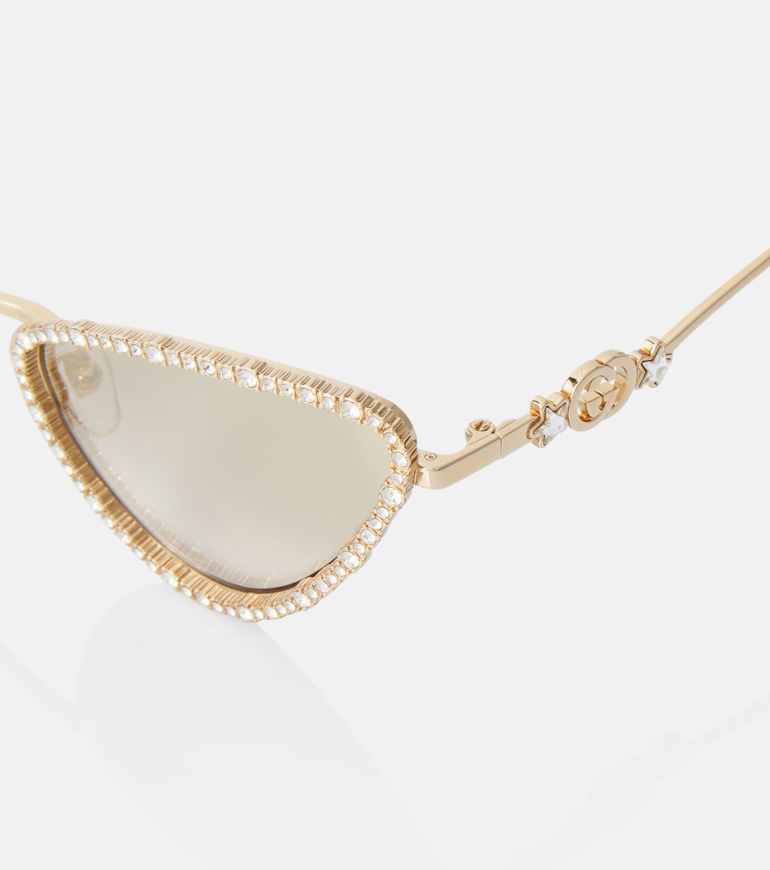 Кошачьи солнцезащитные очки G с замочком Gucci, Gold-Gold-Brown — фото 2