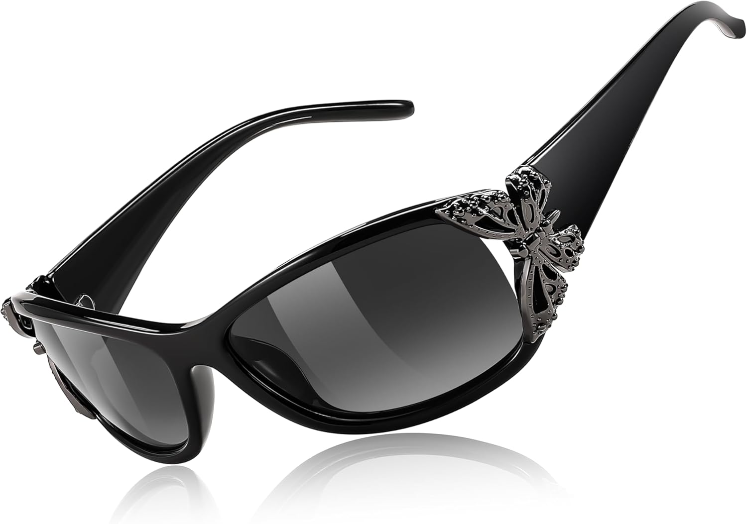 

FEISEDY Модные поляризованные солнцезащитные очки в стиле Y2K с обтекаемым дизайном в виде бабочки. Защита от ультрафиолета UV400. B0078, Black Frame & Gradual Grey Lens