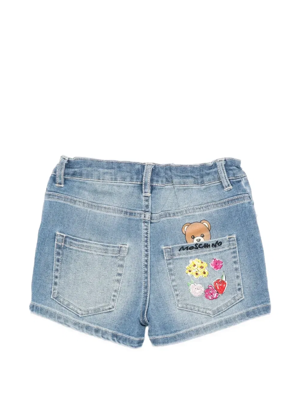Шорты с цветочной вышивкой Moschino Kids, синий — фото 2