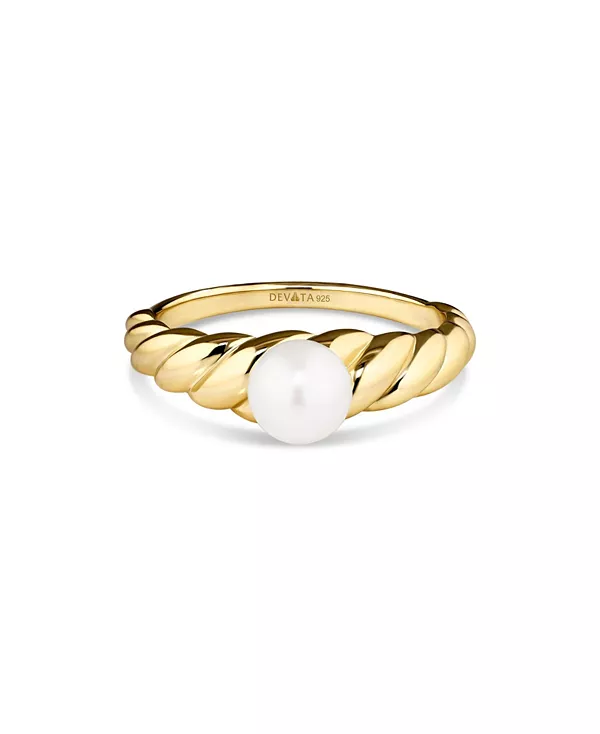

Кольцо с пресноводной жемчужиной на веревке из позолоченного серебра 925 пробы, размер 9 Devata, gold