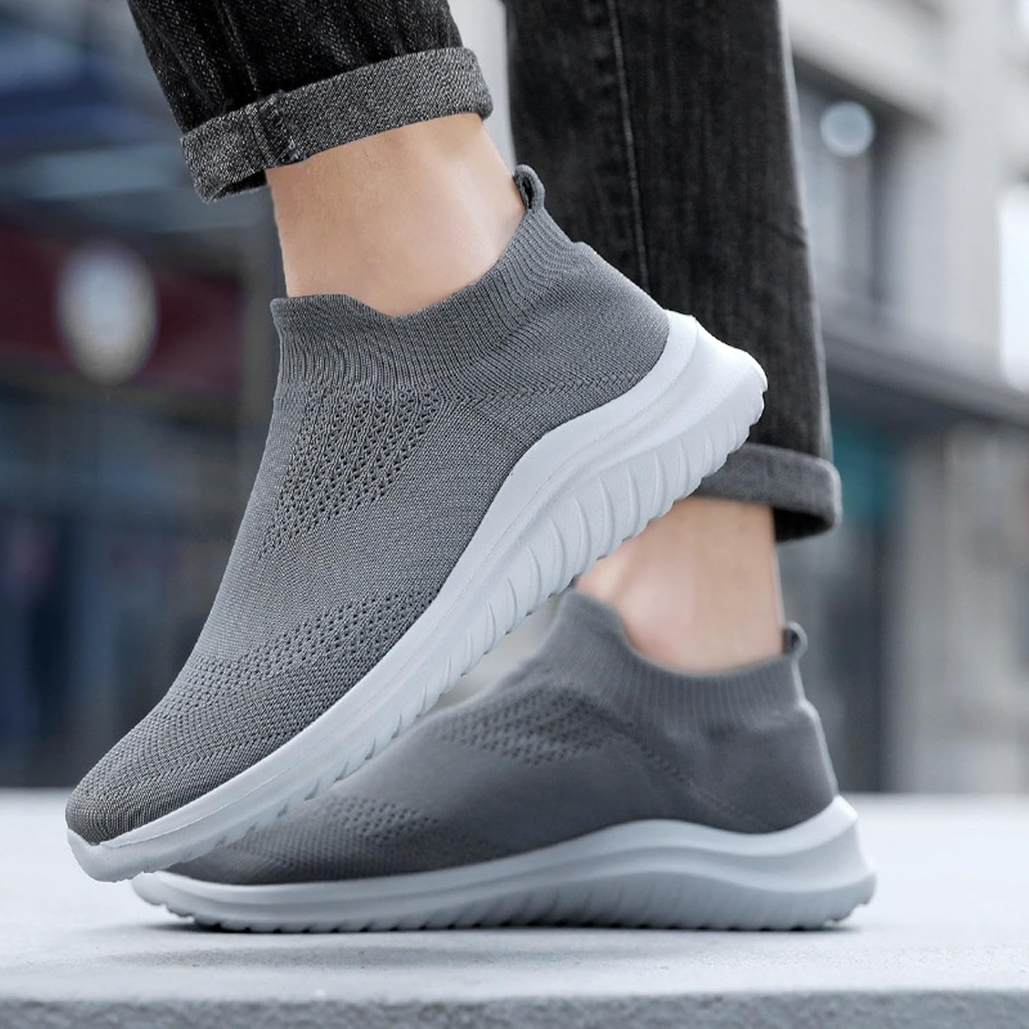 Мужские кроссовки IWIHMIV Slip On для ходьбы, тенниса и бега, легкие, дышащие, повседневные и для тренировок, серый — фото 3