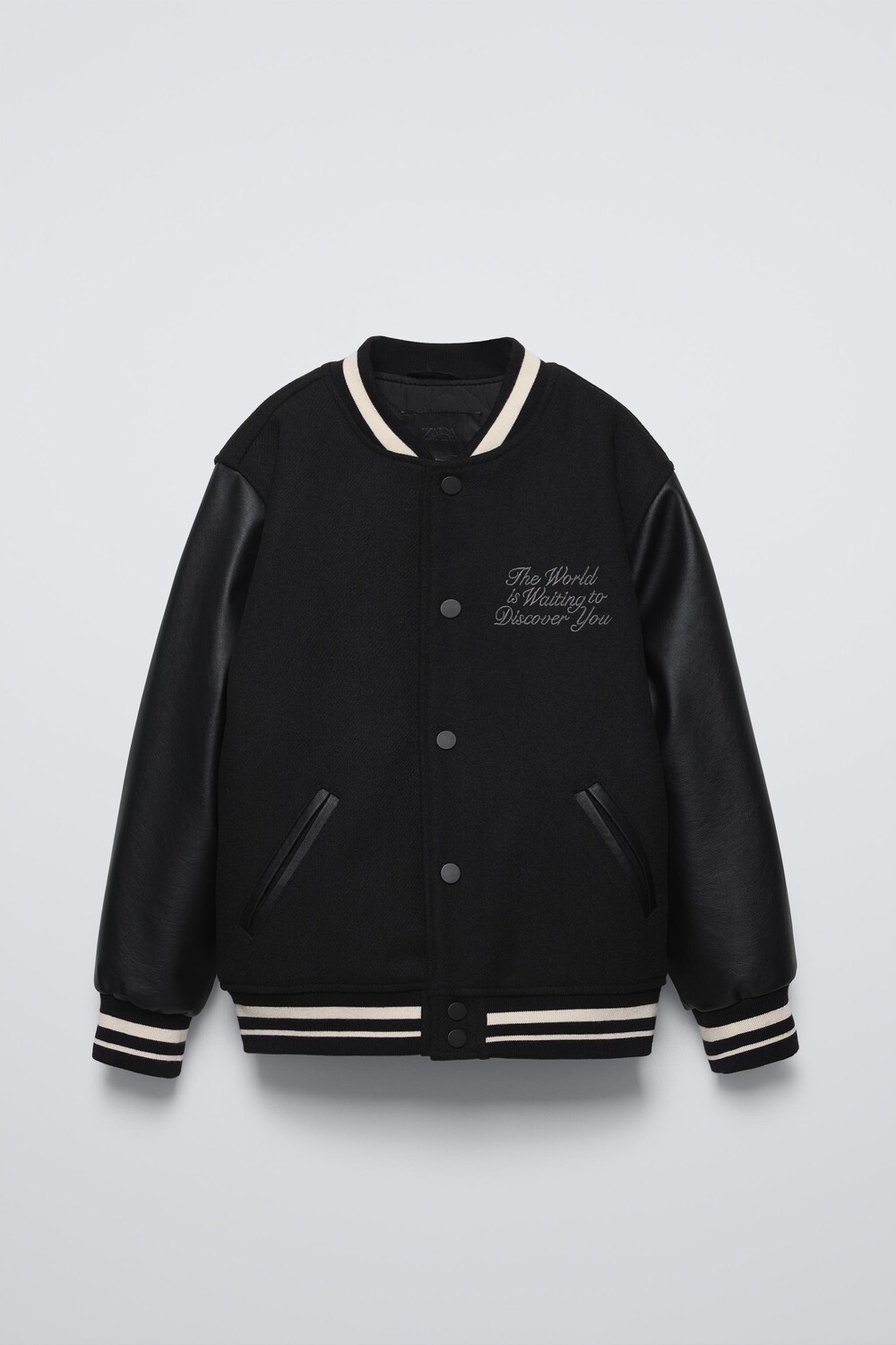 

Куртка-бомбер с эффектом контрастной кожи ZARA, черный