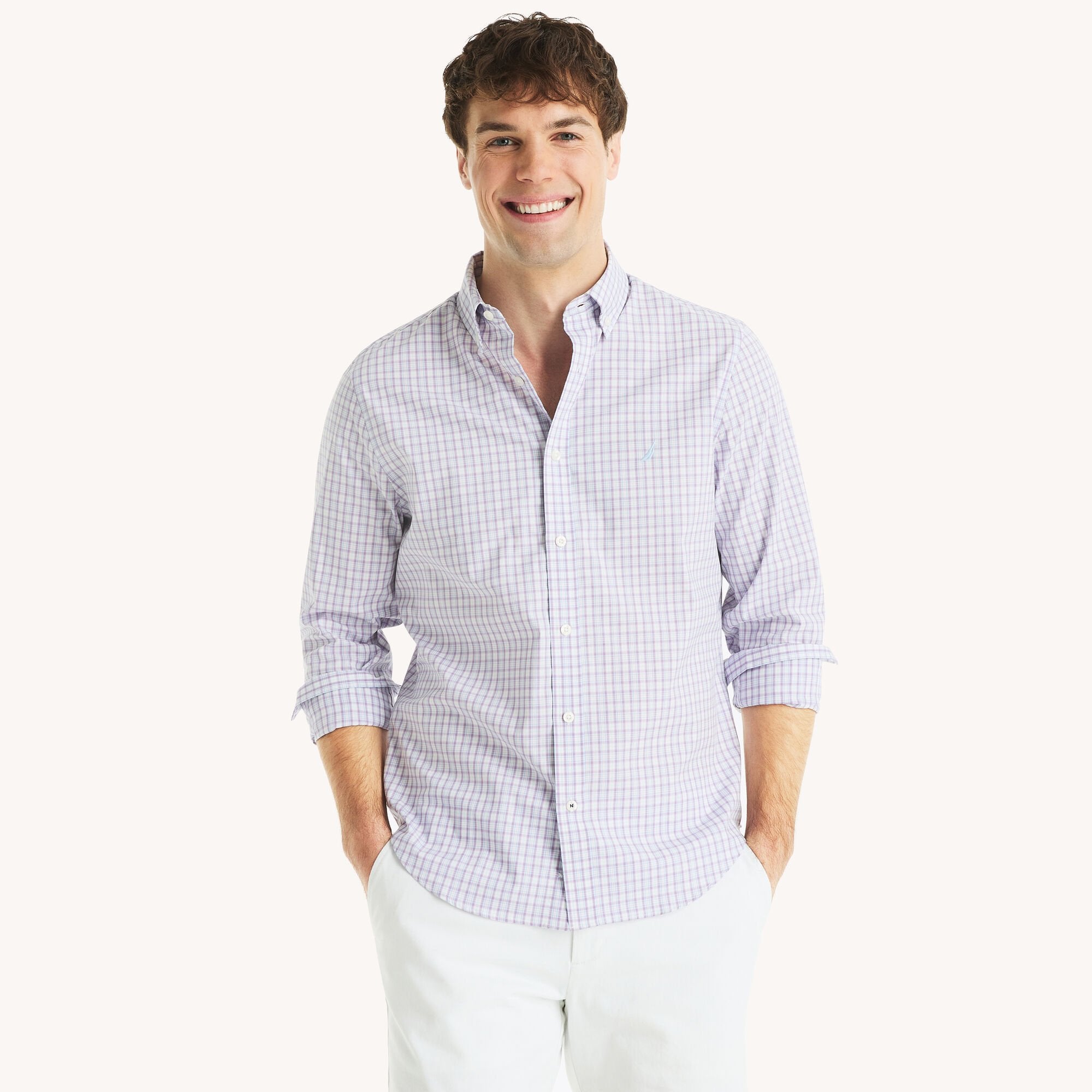 

Мужская рубашка Nautica Slim Fit Wrinkle-Laid Shirt, цвет bright white