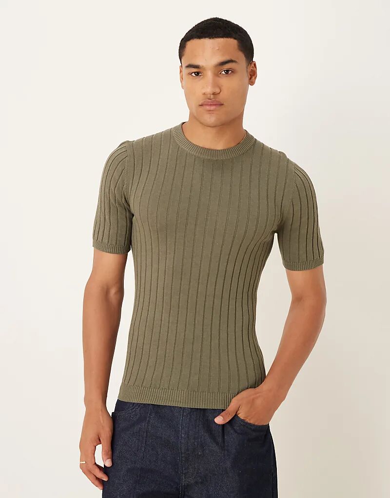 

Футболка ASOS DESIGN muscle fit из легкой трикотажной ткани в рубчик цвета хаки