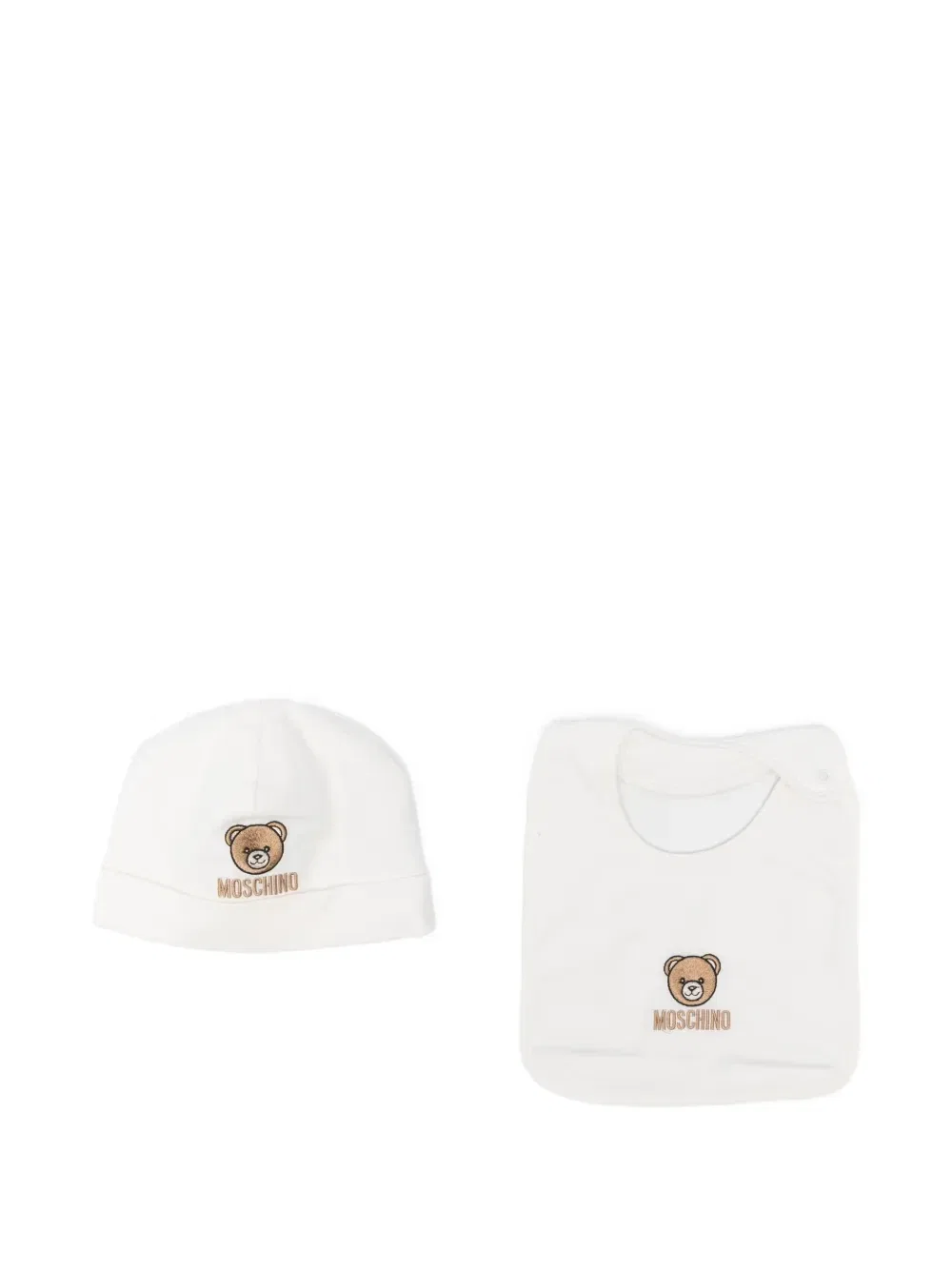 Комплект из нагрудника и шапки с вышитым логотипом Moschino Kids, белый