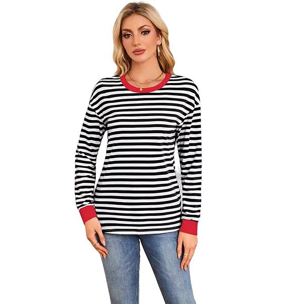 

Женская блузка с длинным рукавом в полоску и цветными блоками Clearflower, Black