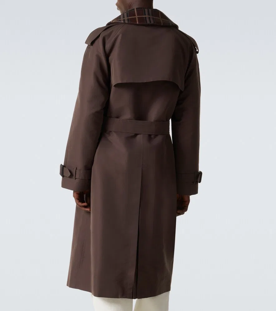 Тренч Burberry Шелковый Хлопковый в Клетку, Классический Воротник, Коричневый — фото 4