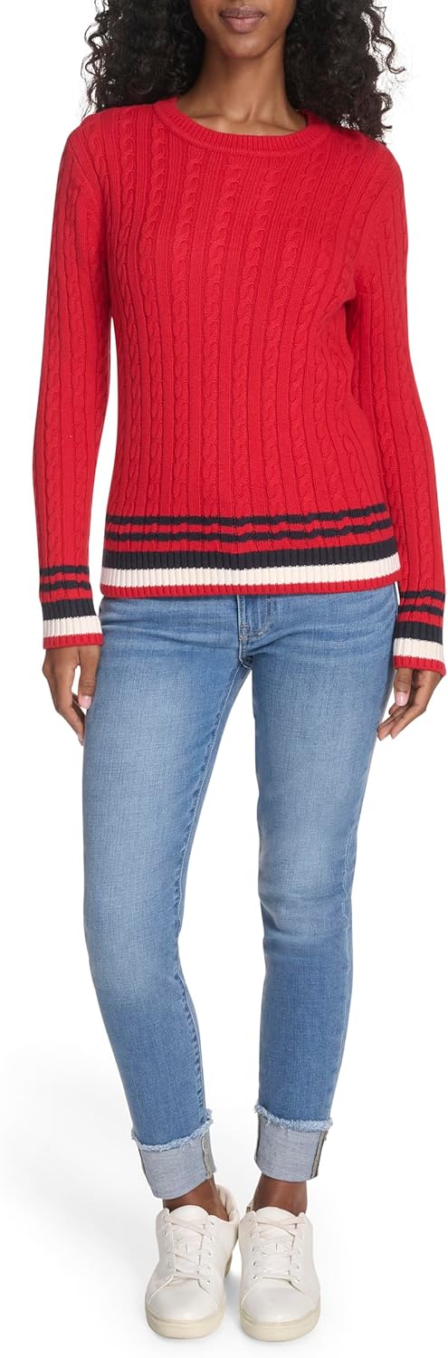 Женский хлопковый свитер Tommy Hilfiger с круглым вырезом и косами, Scarlet Multi — фото 2