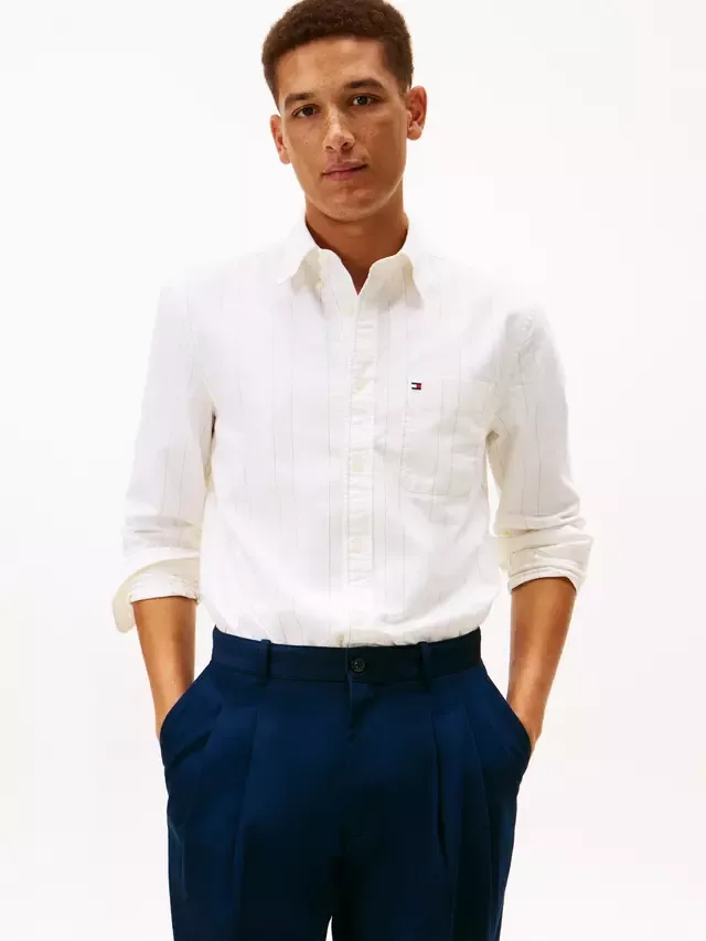 Рубашка Оксфорд из хлопка Heritage, стандартного кроя, в полоску Tommy Hilfiger, Ivory Silk