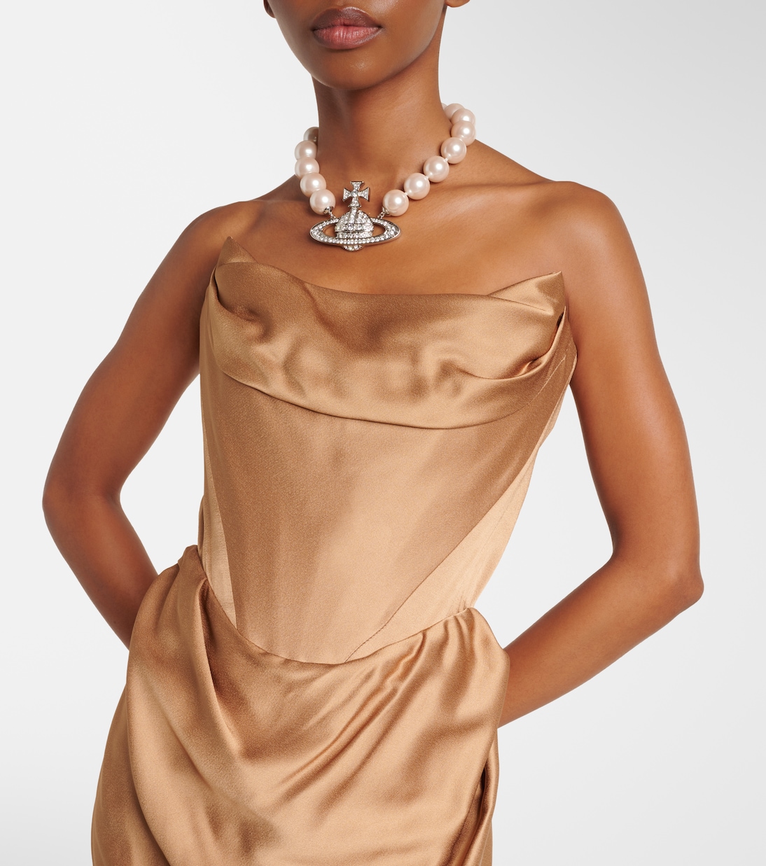 Платье-корсет без бретелек с атласным принтом Galaxyno Vivienne Westwood, Mocha — фото 4