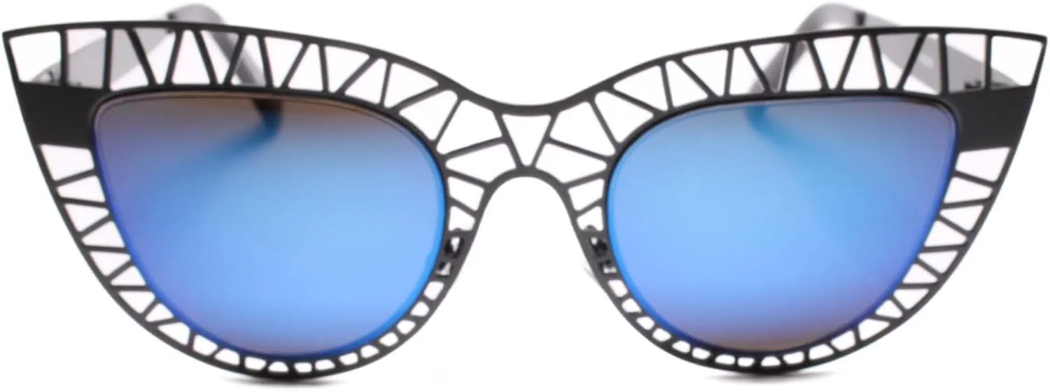 

Классические дизайнерские сексуальные женские солнцезащитные очки в металлической оправе с синими зеркальными линзами в форме «кошачьего глаза» Generic, Black