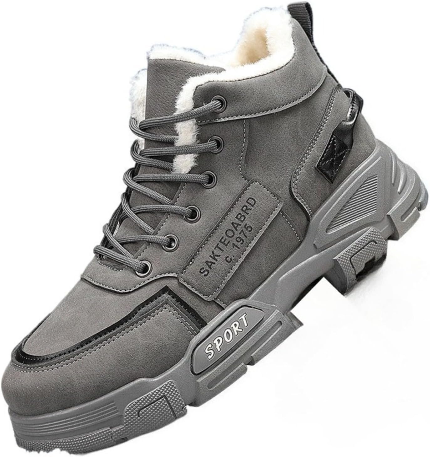 

Мужские зимние ботинки Azttoztto - Высокие до щиколотки теплые обувь с толстой подошвой и искусственным мехом для защиты от холода, серый