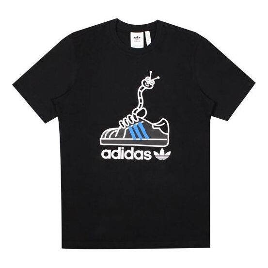 

Футболка оригиналы worm tee печать спортивные мужские Adidas, черный