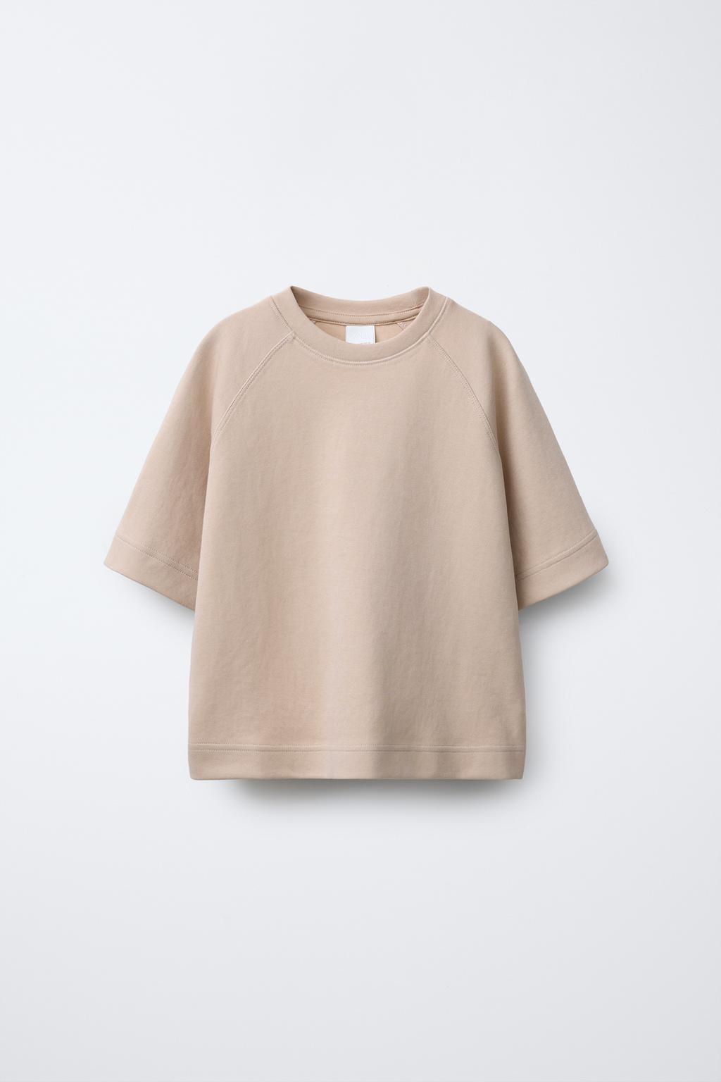 

Однотонная футболка с замком ZARA, экрю