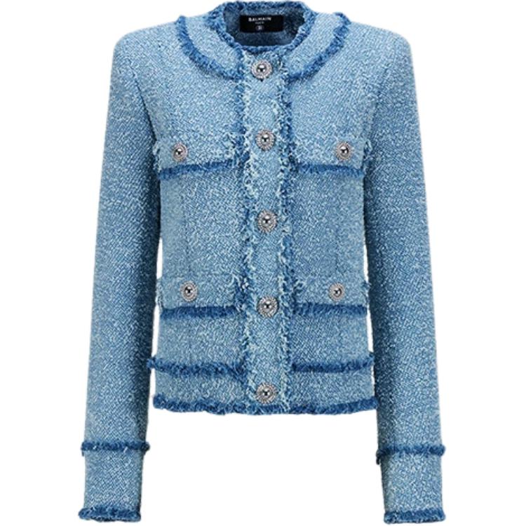 

BALMAIN Пальто с бархатистой текстурой FW24 для женщин в синем цвете