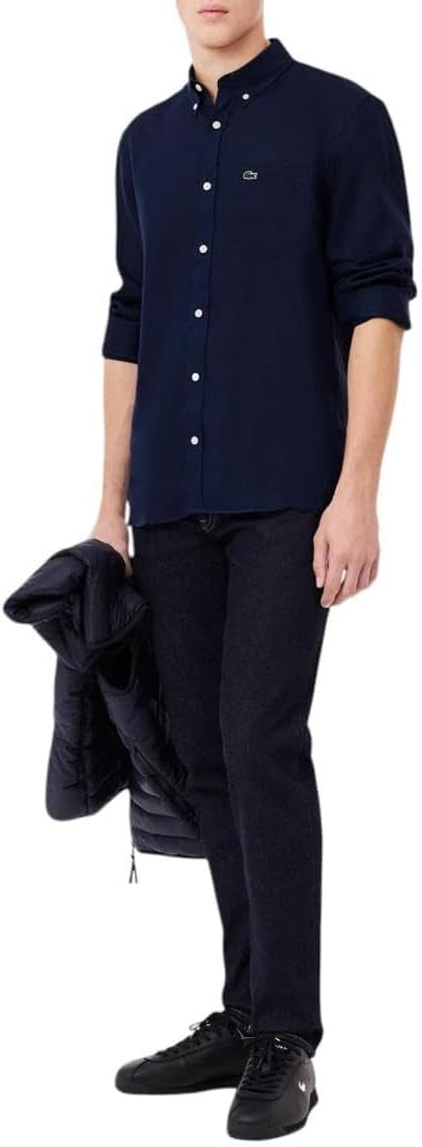 Рубашка Lacoste, мужская повседневная, льняная, Navy Blue — фото 4