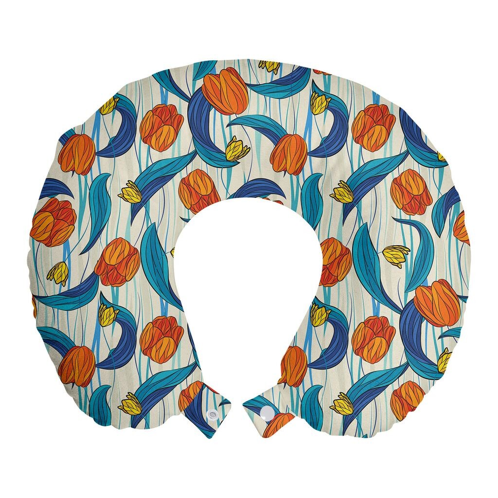 

ABAKUHAUS Подушка для путешествий Tulip, поддержка шеи, цветы на волнах, пенопластовый дорожный предмет для самолета и автомобиля, 30x30 см, серо-желтый многоцветный