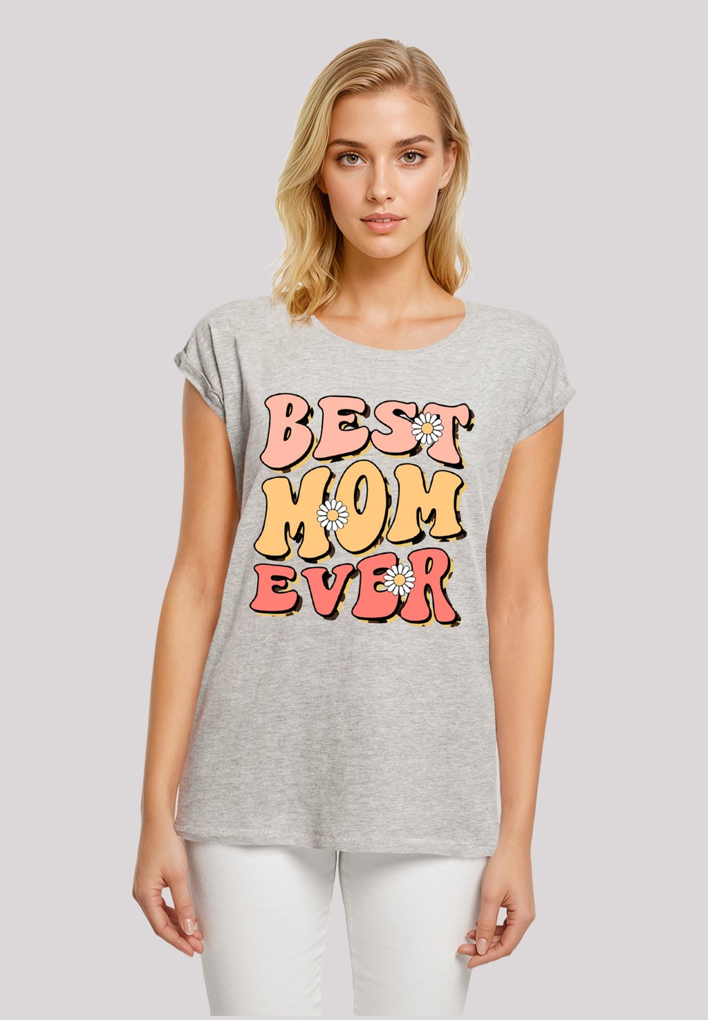 

Футболка с принтом MUTTERTAG BEST MOM EVER RETRO BLUMENMUSTER F4NT4STIC, серый