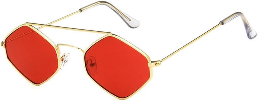 

Женские солнцезащитные очки «кошачий глаз», модные многоугольные солнцезащитные очки в винтажном стиле с металлической оправой и защитой от УФ-излучения UV400 TKKTLLT, Gold-red