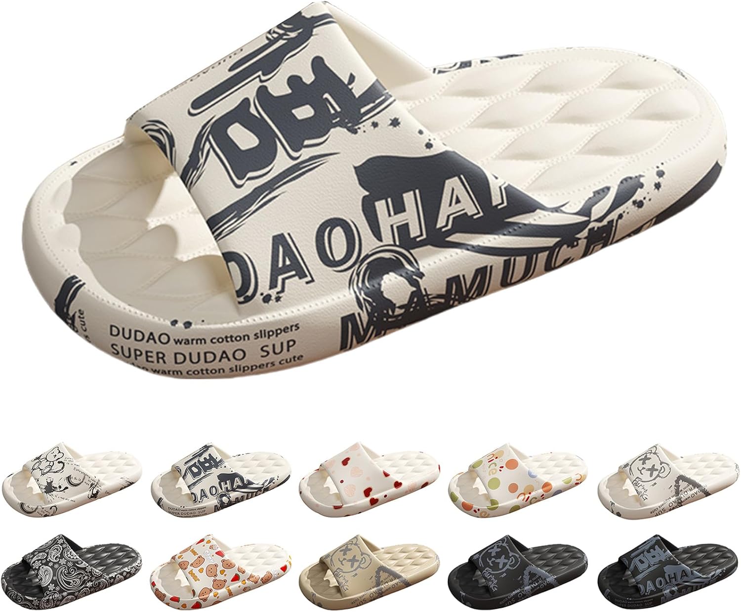 

Модные шлепанцы Gezolligheid с мультяшным принтом для мужчин и женщин, для пар, с нескользящей подошвой на платформе, унисекс, повседневные открытые сандалии с нескользящей подошвой для дома, улицы и ванной, Wuwhite