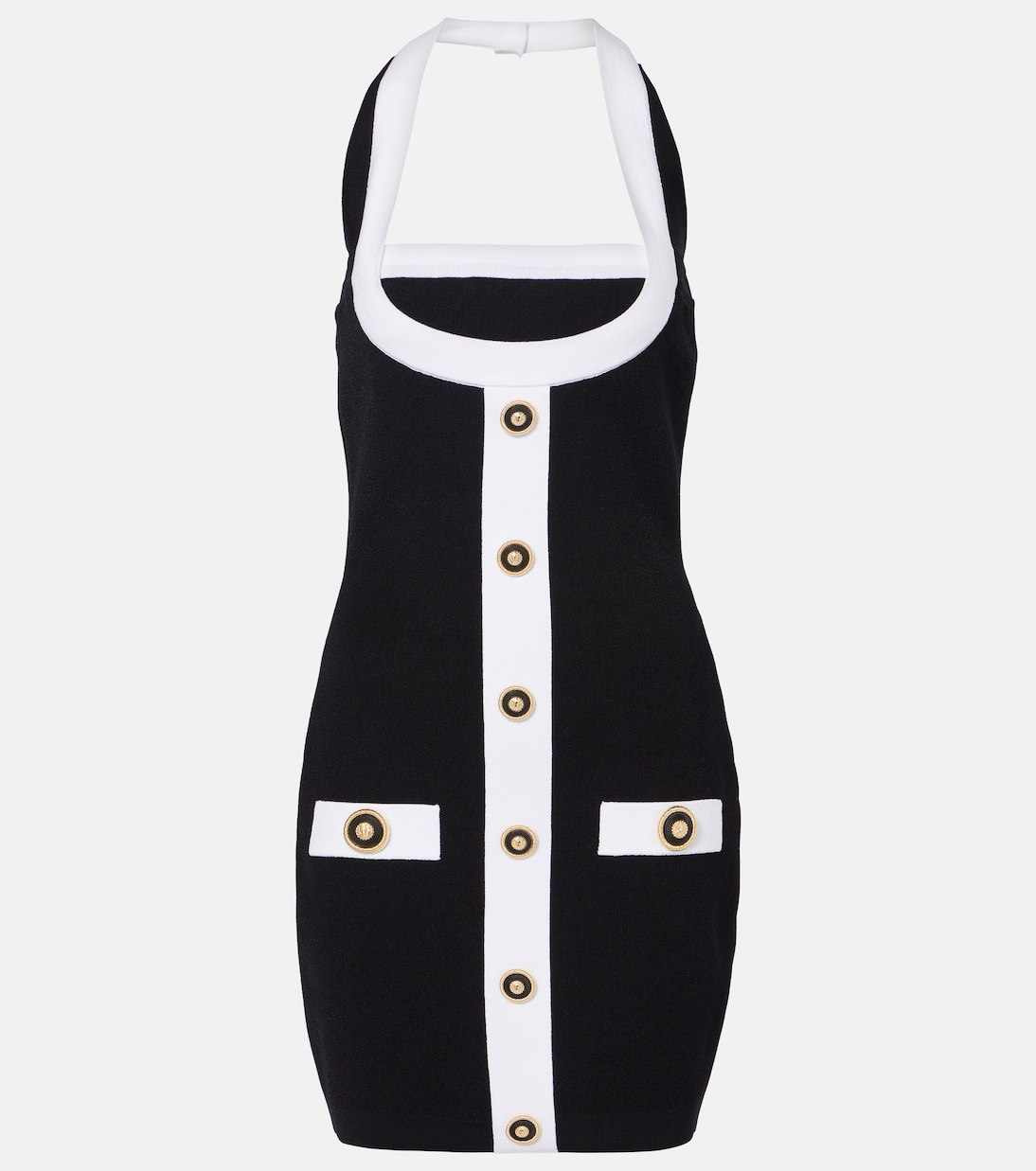 Мини-платье с халтернеем Balmain, Noir/Blanc