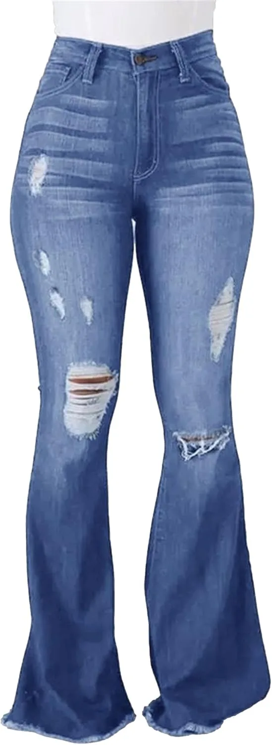 Широкие клешеные джинсы для женщин High Waist Ripped Distressed