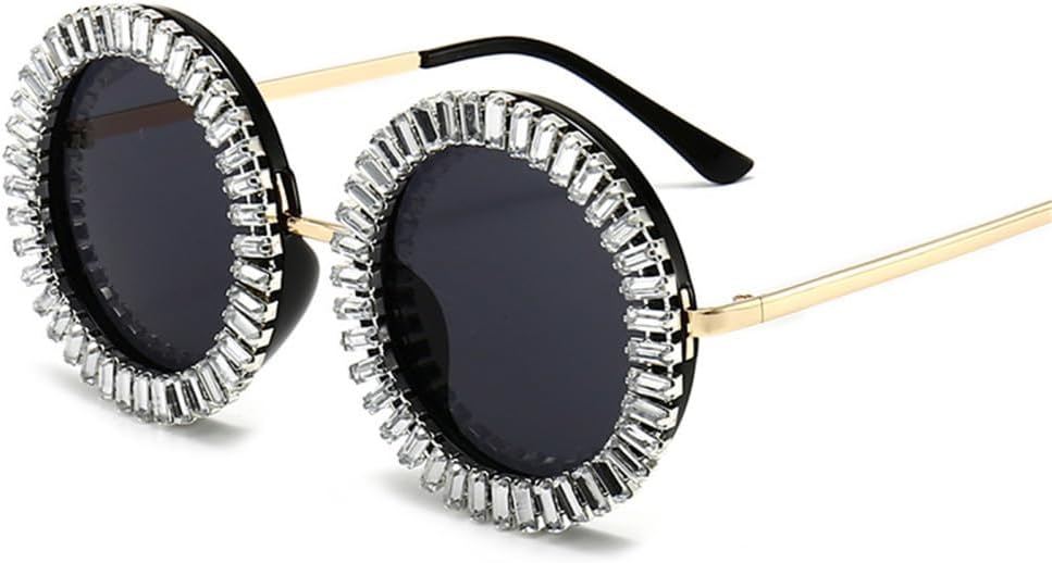 

Женские солнцезащитные очки с круглыми бриллиантами, модные винтажные, для вечеринок, путешествий, в стиле стимпанк, сексуальные, с защитой от УФ-излучения UV400 TYUVIVO, Silver Black