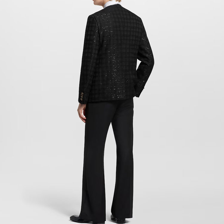 LOUIS VUITTON Льняной жакет без воротника с вышивкой пайетками, Black — фото 4