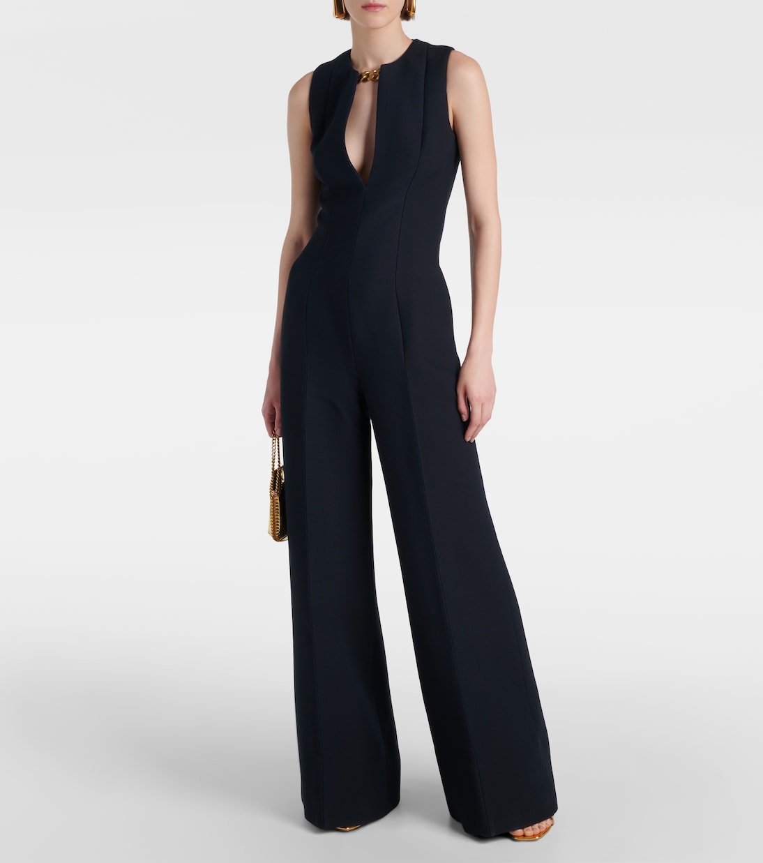 Комбинезон из шерсти и шелка с цепочкой Stella McCartney, черный — фото 2