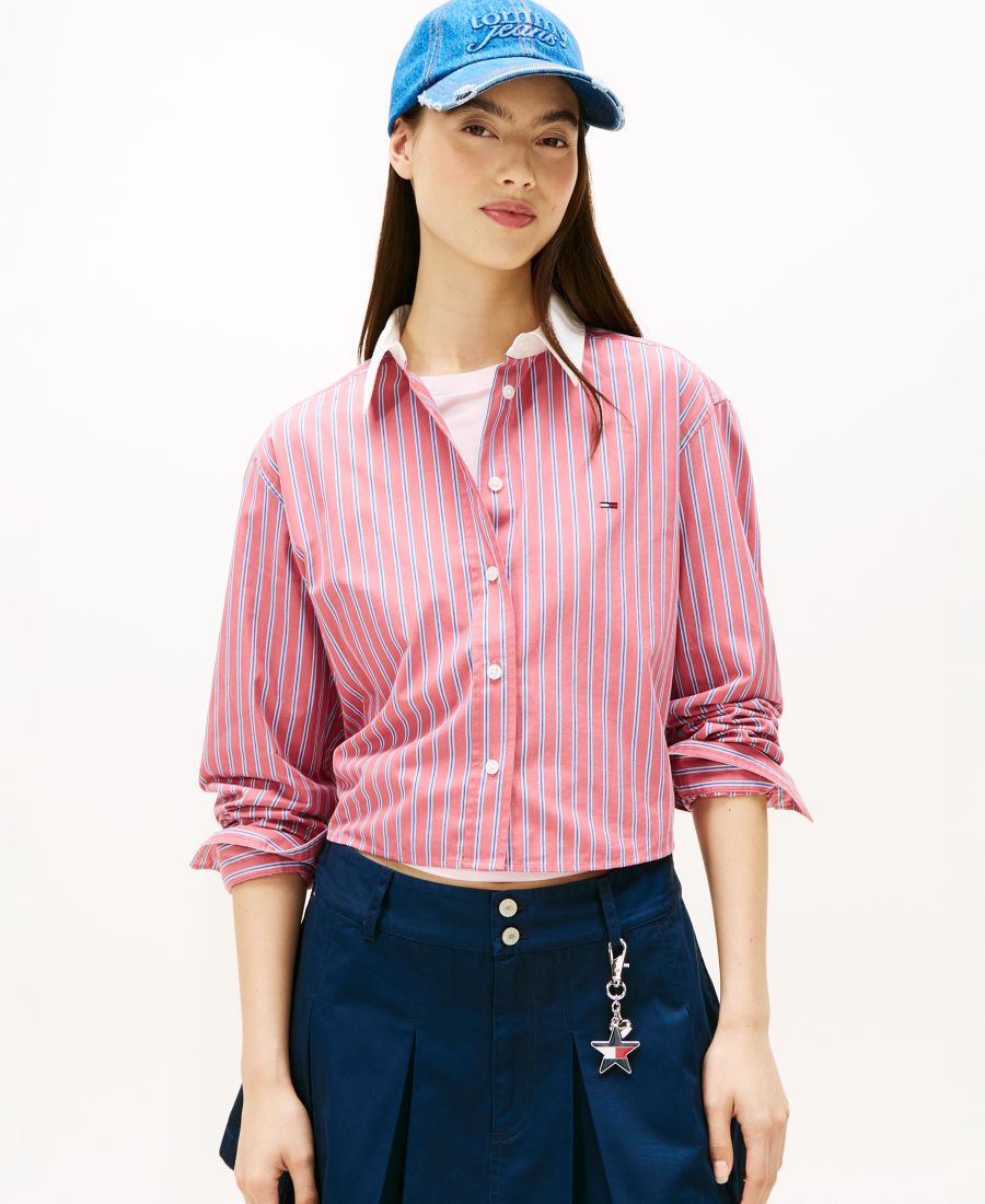 

Женская укороченная рубашка в полоску свободного кроя Tommy Jeans, Ruby Dusk/Multi Stripe
