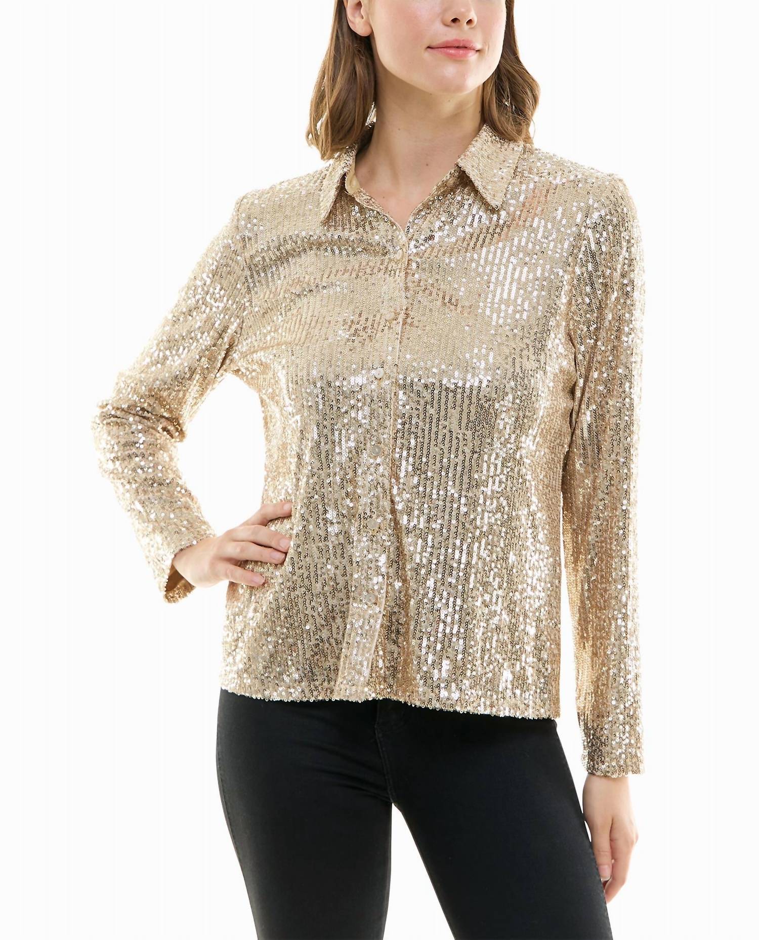 

Рубашка Nora Sequin Button Front в цвете Champagne Nicole Miller