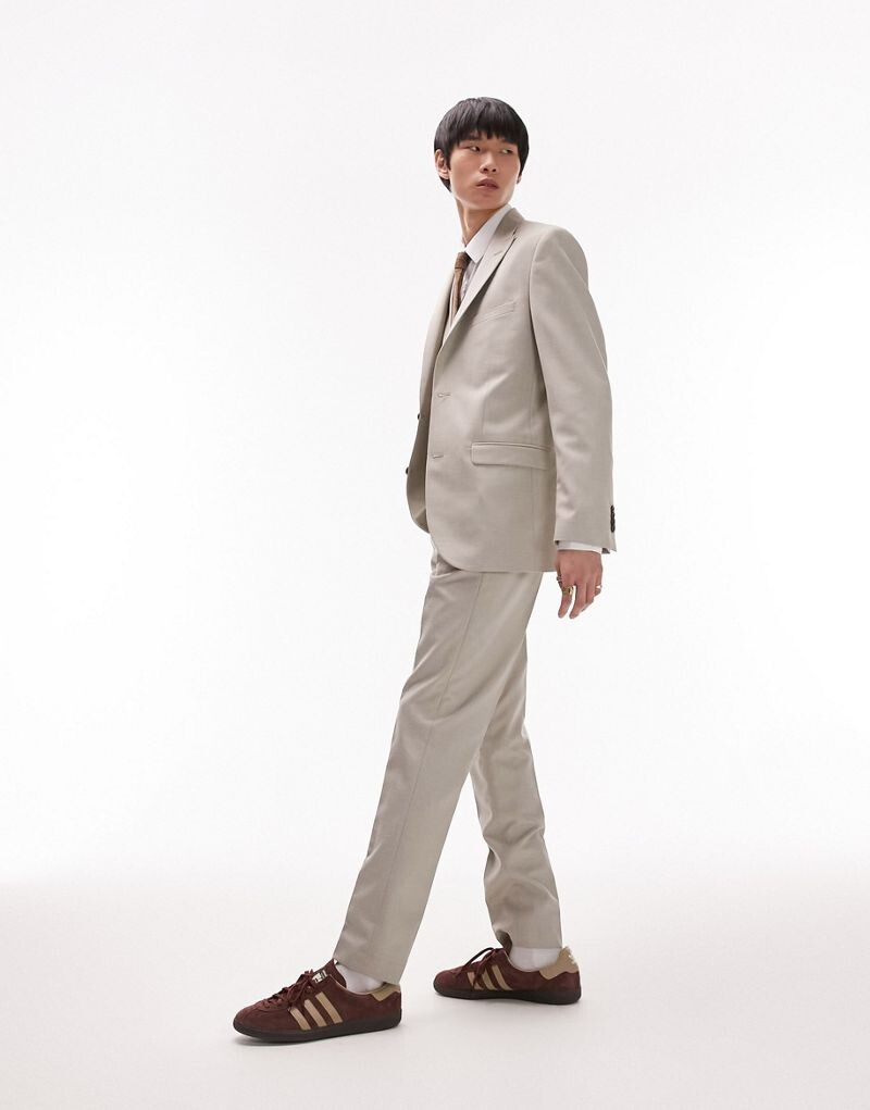 

Узкие льняные костюмные брюки Topman с камнем