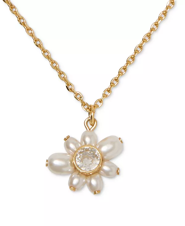 

Ожерелье с подвеской в виде цветка из кубического циркония золотистого оттенка и искусственного жемчуга, 16 дюймов + удлинитель 3 дюйма Kate Spade New York, clear/gold.