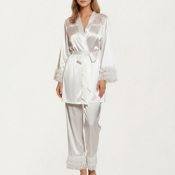 

Женский комплект из 2 предметов: топ с длинным рукавом и брюки с рюшами Anna-Kaci, White