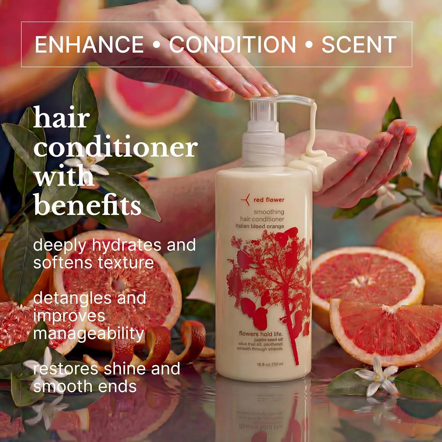 Кондиционер для волос Red Flower Italian Blood Orange с витаминами для увлажнения и контроля пушистости, Vegan, без сульфатов, 283 г, red — фото 3