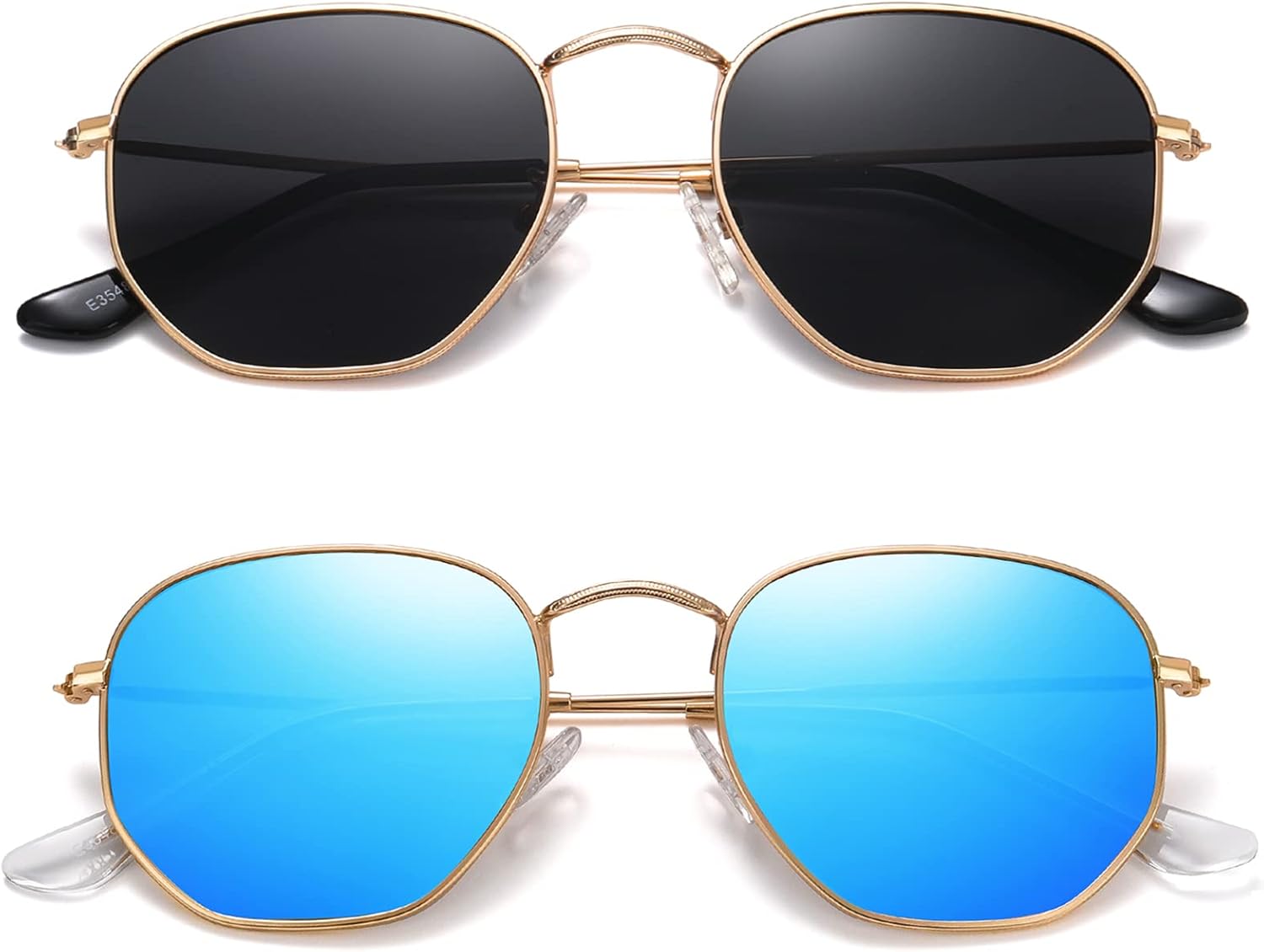 

Солнцезащитные очки MEETSUN с поляризацией, шестиугольной формы, для женщин и мужчин, многоугольной и квадратной формы, защита от УФ-излучения UV400, металлическая оправа, 2 Pack-gold Gray+gold Blue