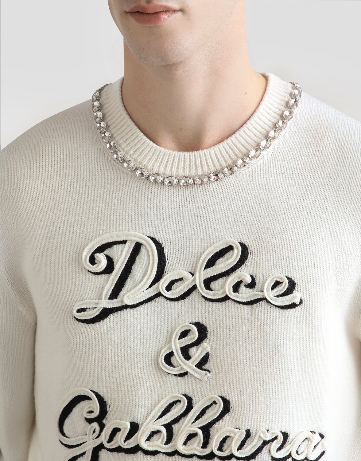Шерстяной пуловер с интарсией Dolce & Gabbana, белый — фото 4