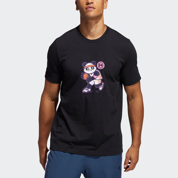 Футболка panda tee funny cartoon printing basketball sports round neck short sleeve black Adidas, черный — фото 2