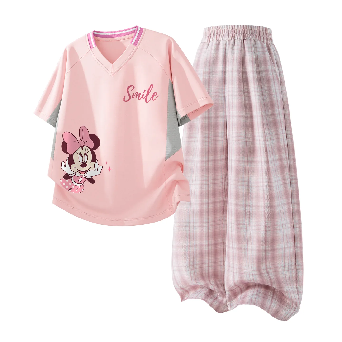 Детская спортивная одежда с V-образным вырезом Disney, Di Call Smile K Powder+Solid Color Quartz Pink