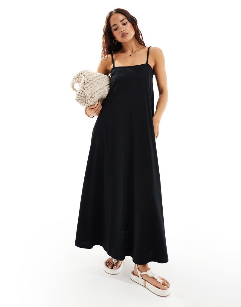 

ASOS DESIGN – черное платье миди трапеции на бретелях