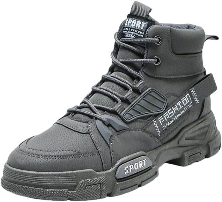 

Модные мужские короткие ботинки - с высокими шнуровками и круглым носком - удобные и мягкие - подходят для ежедневного ношения круглый год Hoalox, серый