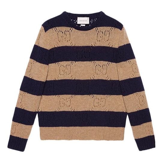 

Свитер gg knit striped wool sweater 'camel' Gucci, бежевый