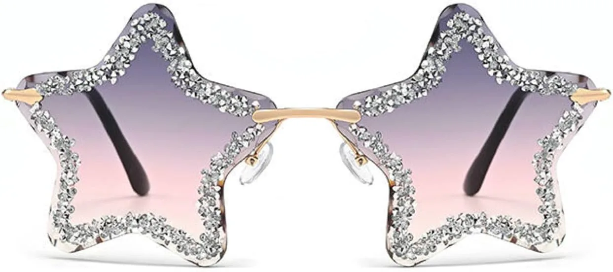 

Солнцезащитные очки Melrose с пятиконечной звездой и бриллиантовой оправой, модные женские солнцезащитные очки, эффектные очки для вечеринок, модель 20002, Grey Pink