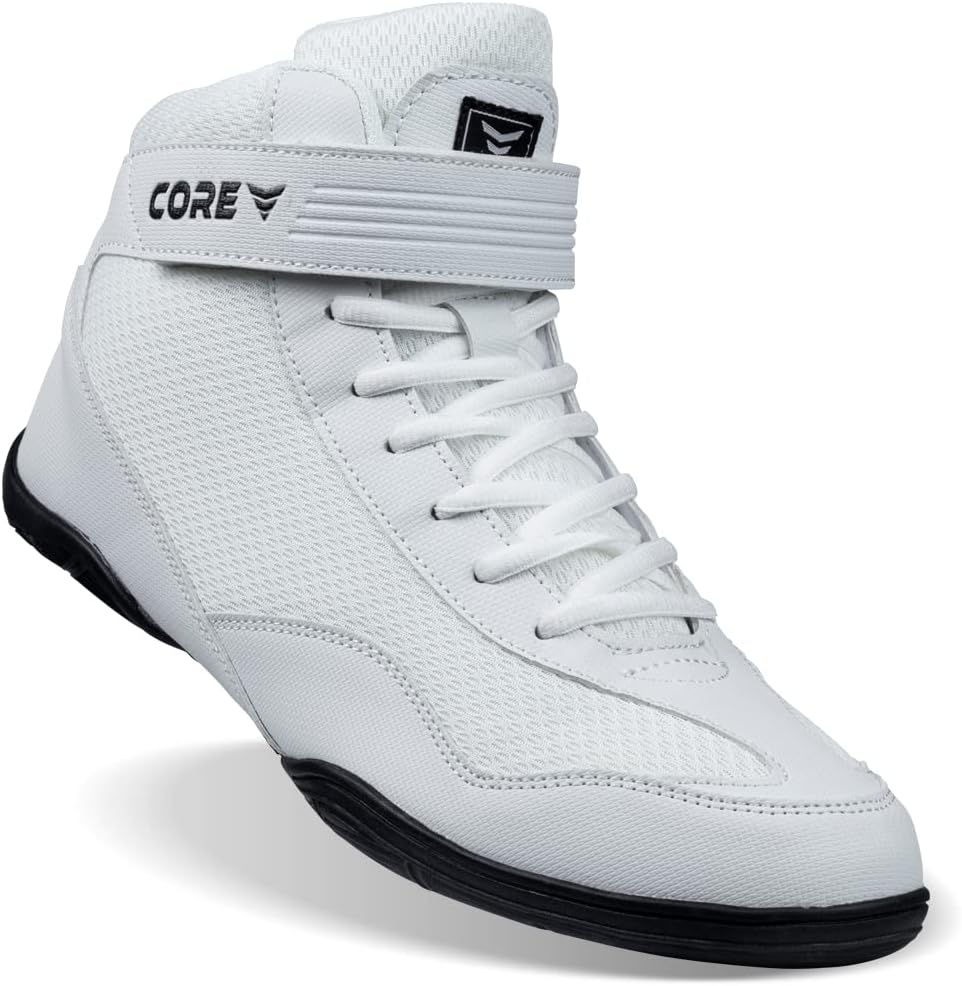 

Борцовские кроссовки CORE - обувь для борьбы с высоким сцеплением для мужчин, женщин, подростков и детей - прочная обувь для борьбы, бокса, тяжелой атлетики и бодибилдинга - обувь для боевых видов спорта, легкая обувь для тренажерного зала, белы...